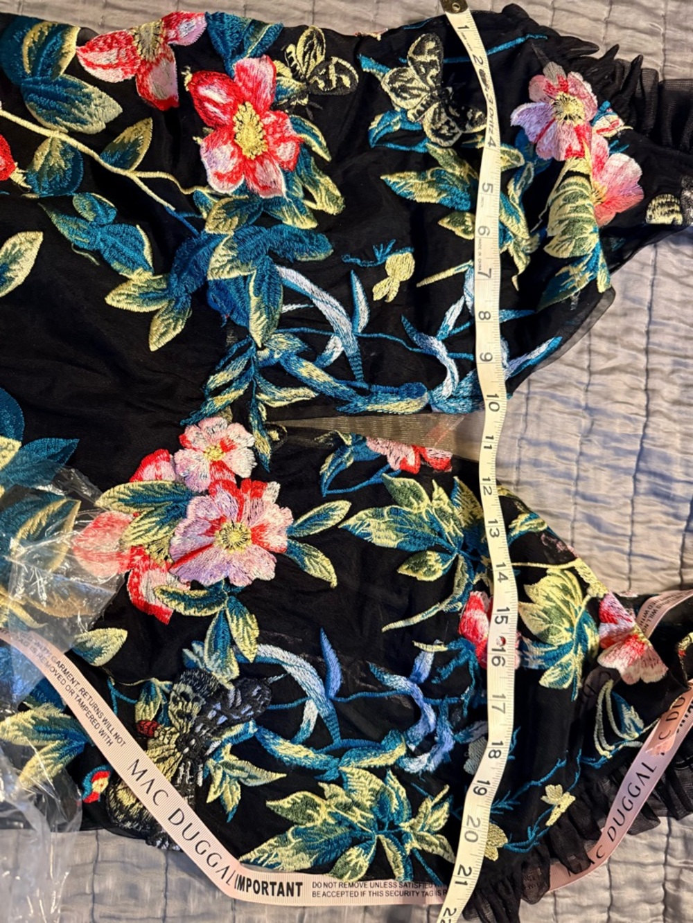 Mac Duggal Black Embroidered Floral Plunge Neck Trumpet Gown NWT Anthropologie - Picture 13 of 15